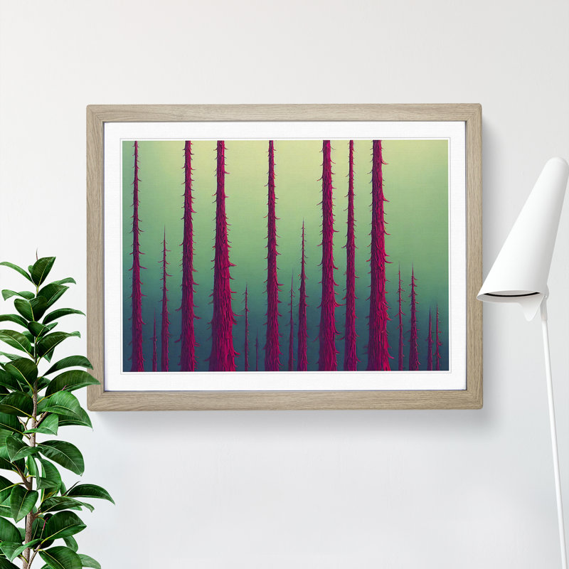 XH1022-6157X Modern Pine Tree Forest Vol.3 1 Piece Single Picture Frame Wall Art, 46cm H x 64cm W x 2cm D, Oak