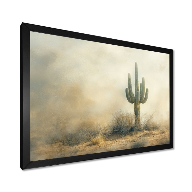 Cactus tempête de sable II - cactus, art mural, Cadre simple, Noir, H 12 po x l 20 po