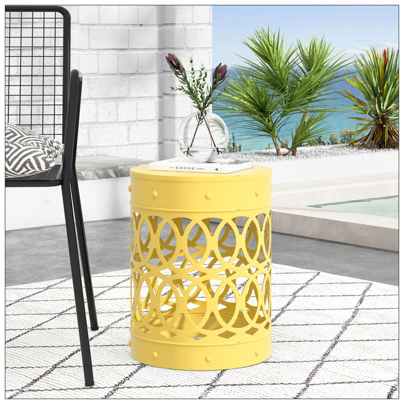 Outdoor Metal End Table -Large, Yellow