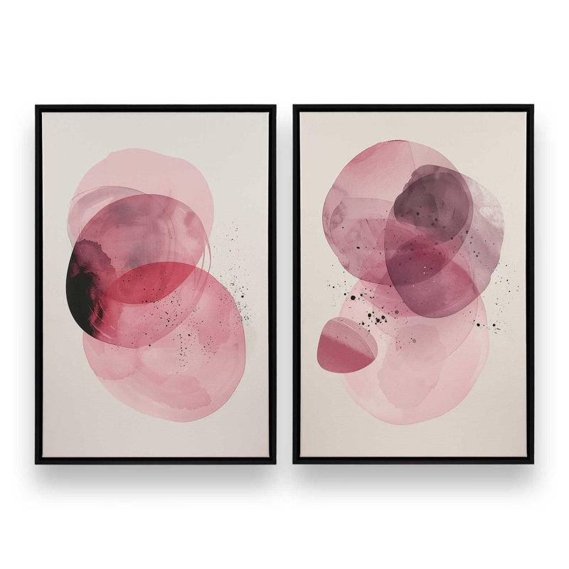 Ensemble de 2 quartz rose Aura, H 12 po x l 18 po, Cadre flottant noir satiné