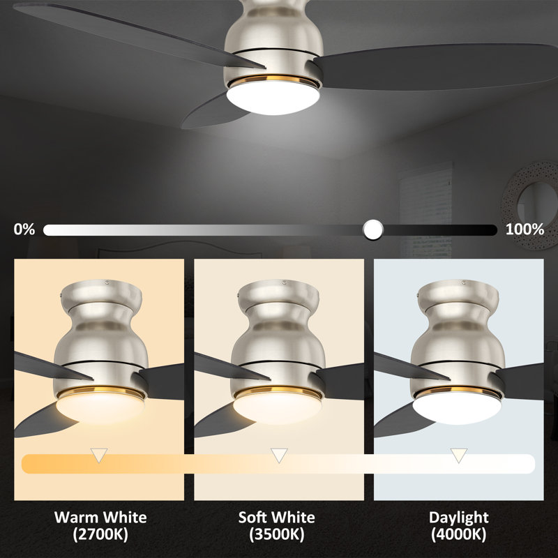 48" Alcides 3 - Blade LED Smart Flush Mount Ceiling Fans with Light, Silver/Black