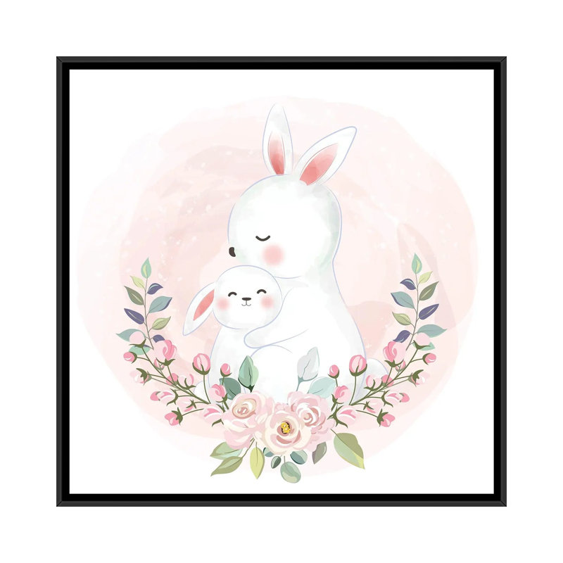 «Hares For The Nursery» par - Toile tendue, H 12 po x l 12 po x P 1,5 po, Toile avec cadre noir