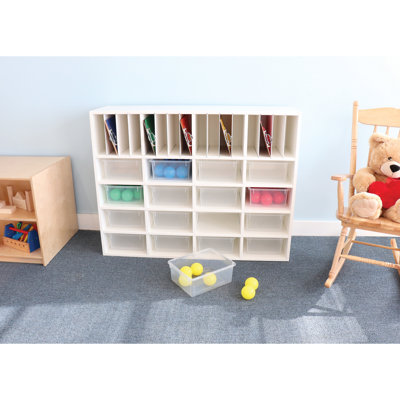 White Wall System 16 Compartment Manufactured Wood Cubby