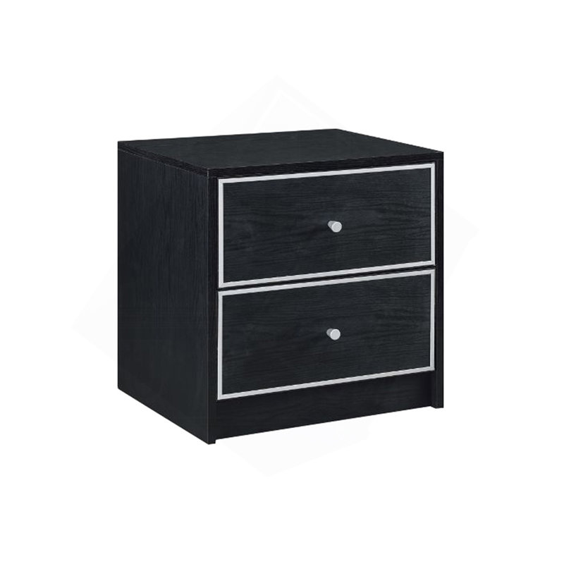 Table de chevet 2 tiroirs de rangement, noir et argent