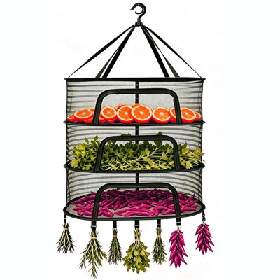 Herb Drying Rack 3-Tier Hanging mesh Dry Rack Foldable with 8 Clips