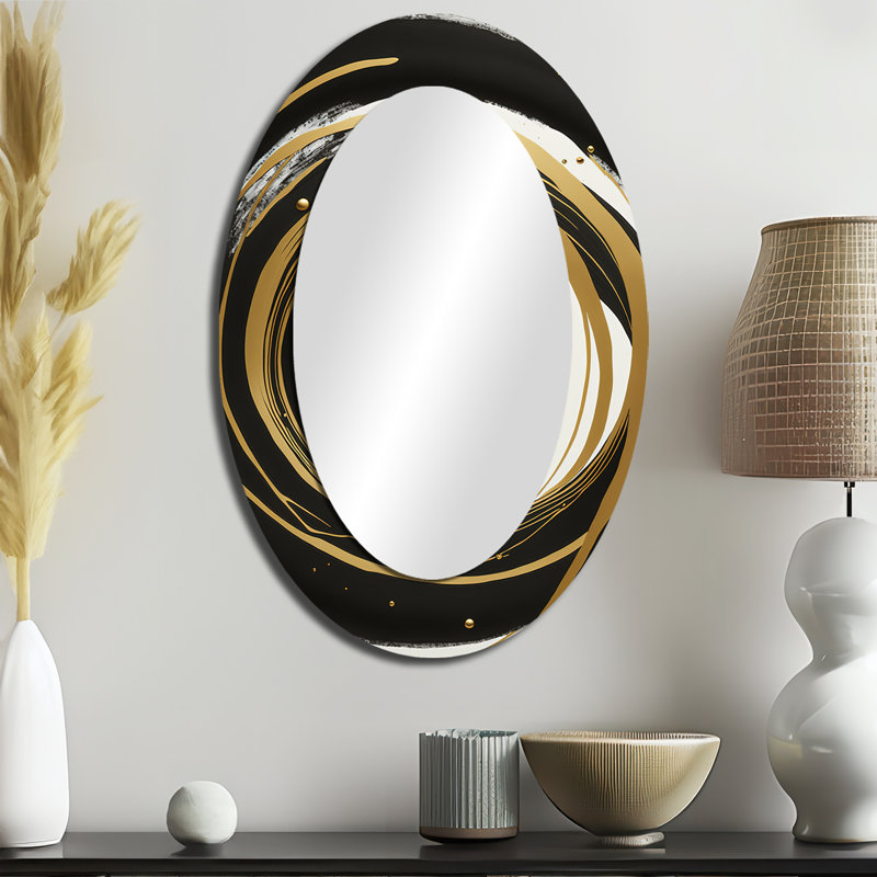 Miroir mural moderne noir, argent et or, 36 po x 24 po