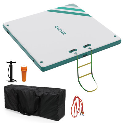 Plateforme de quai flottante gonflable verte 10 pi x 6 pi avec échelle détachable et surface en EVA antidérapante, radeau flottant modulaire pour activités nautiques, lac, plage et océan