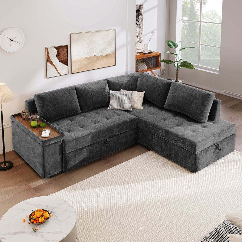 Canapé en L de 91,5 pouces avec lit escamotable et canapé-lit modulaire avec rangement Mirod, conçu pour une utilisation efficace de l'espace avec rangement caché et accoudoirs larges