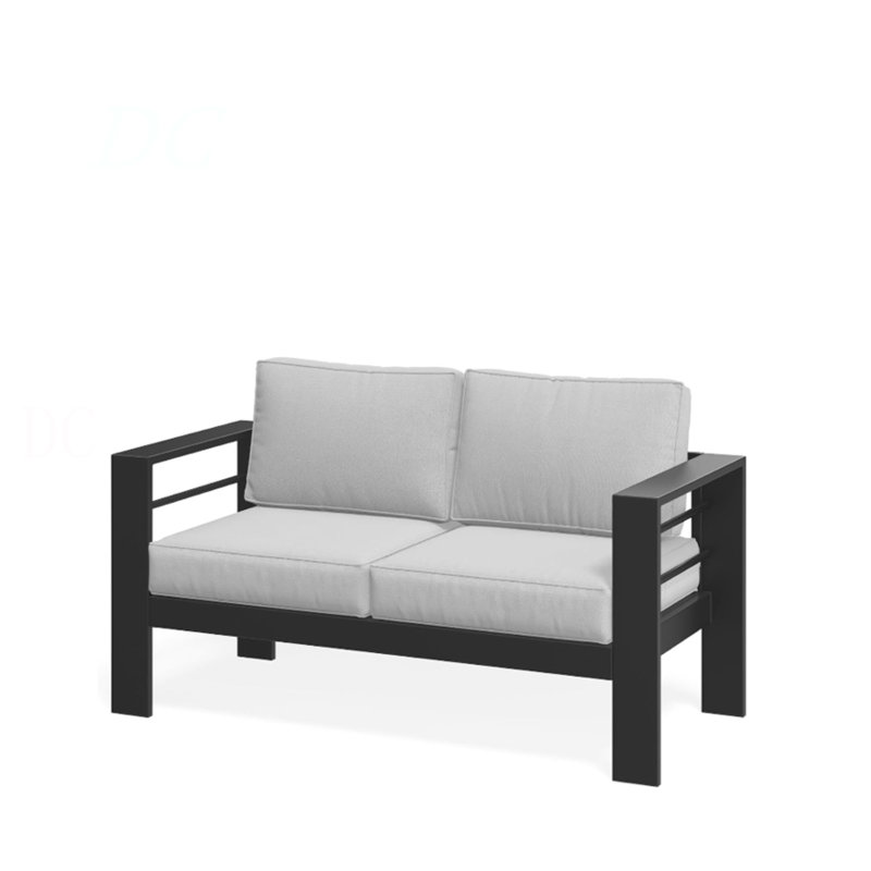 52" All-Weather Metal Loveseat Patio Sofa With Thick Light Gray Cushions & Black Frame