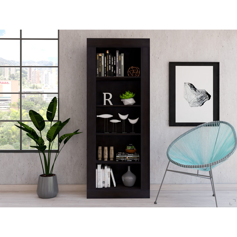 Bibliothèque avec design vertical et 5 tablettes de rangement, noir