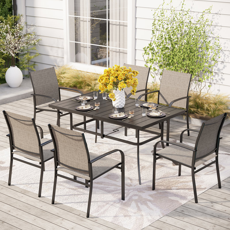 Argyri Rectangular 7 - Piece 6 - Person 152.4Cm Outdoor Table Set