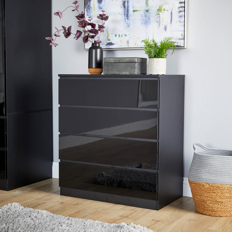 Rishin 4 Drawer High Gloss Chest Storage Unit, Black
