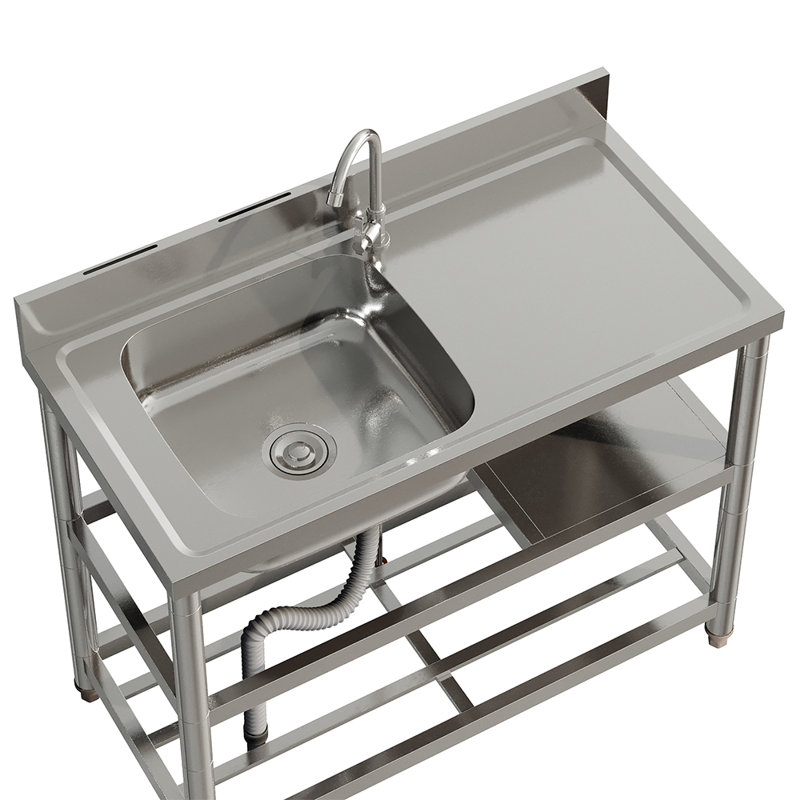 Williston Forge 100cm W Stainless Steel One Compartment Commercial Kitchen Sink with Shelves
