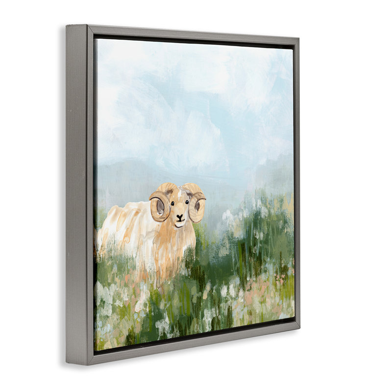 Art mural sur toile Traditional Country Goat par June Erica Vess, Cadre flottant gris lustré, H 18 po x l 18 po x P 1,7 po