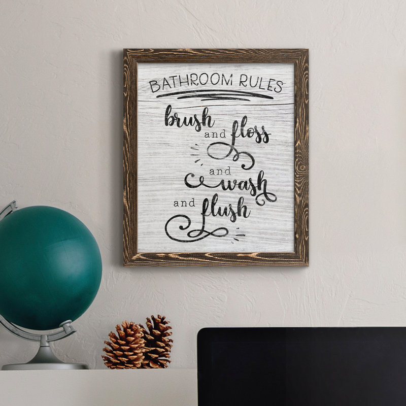 "Bathroom Rules" - Art textuel sur toile, Noyer, H 37,5 po x l 27,5 po x P 1,5 po