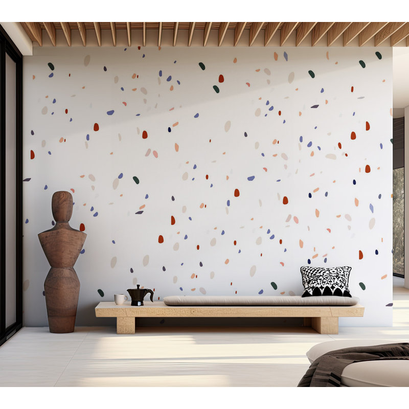 Murale abstraite - Terrazzo classique sur fond blanc, L 27 po x l 38 po, Peler et coller