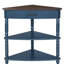 Table basse d'angle compacte à 3 niveaux avec pieds en bois massif, bleu marine / espresso pour les petits espaces