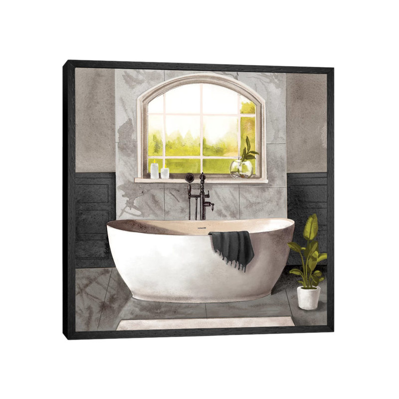 Marble Bath I Black And White by Bannarot - Painting on Canvas, Black Framed, 45.72cm H x 45.72cm W x 3.81cm D