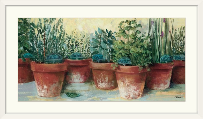 « ii » par carol rowan print Potted Herbs, Cadre blanc, H 20 po x l 32 po x P 1 po