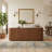 Modern Wave Front Solid Wood Sideboard, 64"W Storage TV Stand Cabinet in Walnut for Dining Room and Hallway-1229788725