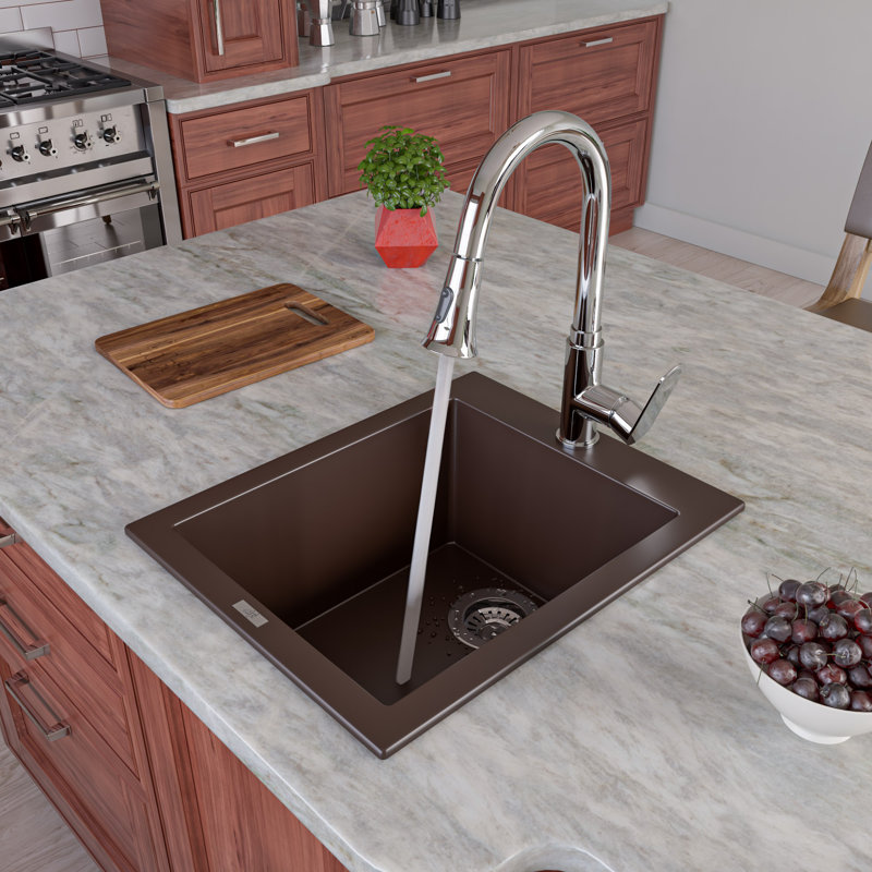 19.88'' L Single Bowl Granite Kitchen Sink, Chocolate