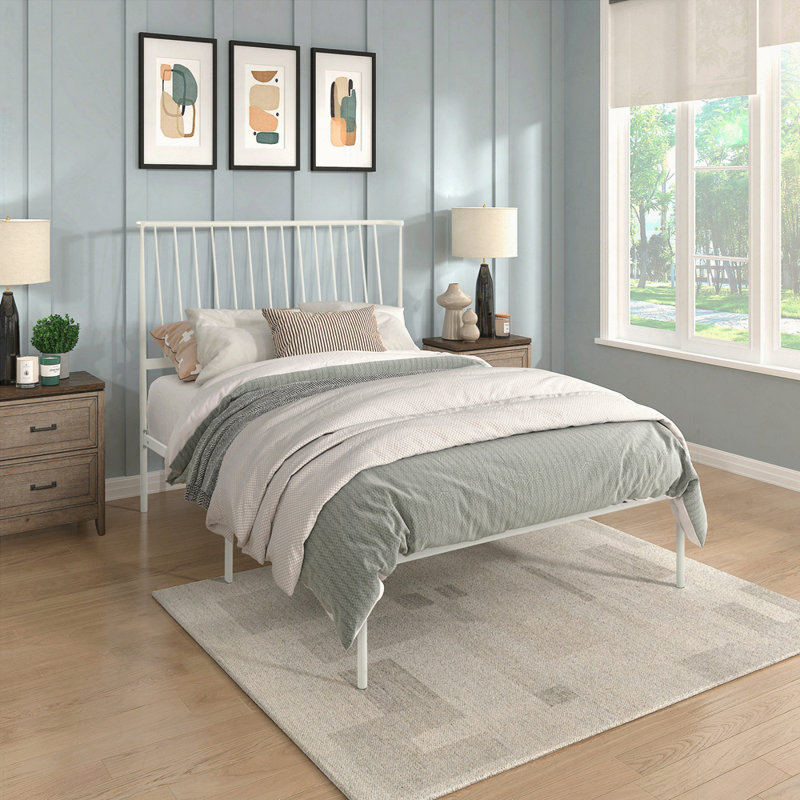 Aynsley Metal Platform Bed, Queen, White