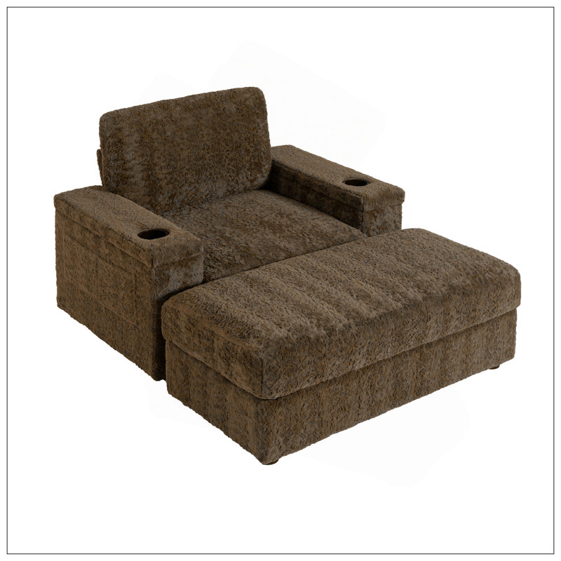 Méridienne surdimensionnée de 42 pouces avec repose-pieds, accoudoirs, porte-gobelets et canapé-lit convertible pour plus de confort et de style