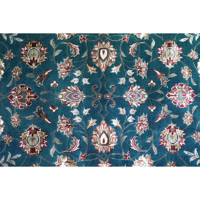 Tapis de couloir oriental noué à la main turquoise / ivoire