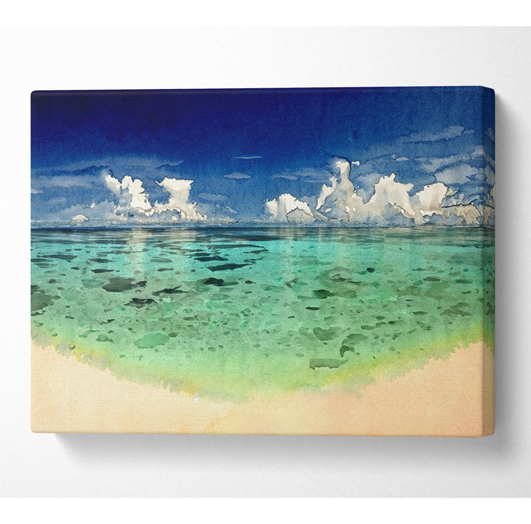 Smaragd Ozean Strand Leinwand Aquarell