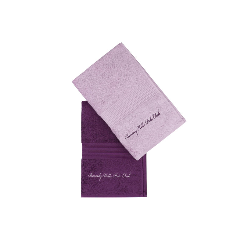Ensemble de 2 serviettes de bain 100% coton, Lilas / mauve foncé