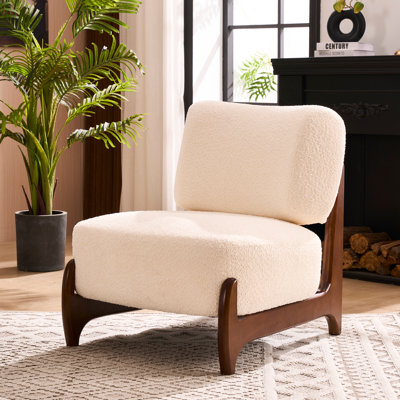 30"W Boucle Armless Upholstered Accent Chair With Solid Wood Leg