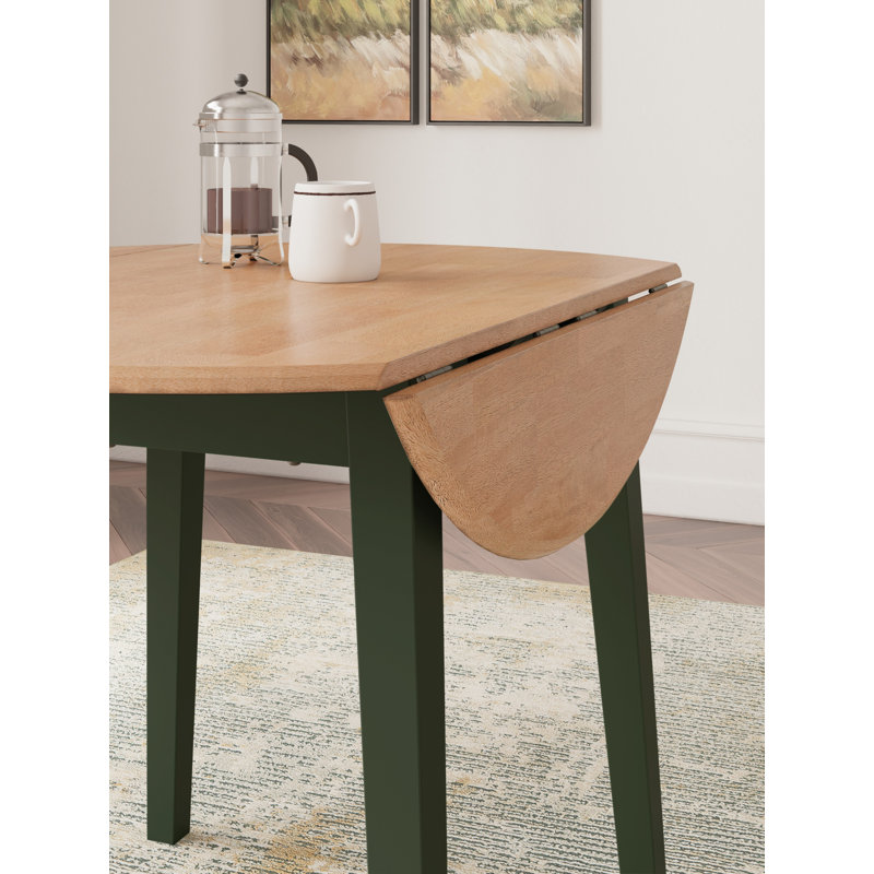 Round Beige and Green Extendable Wood Dining Table