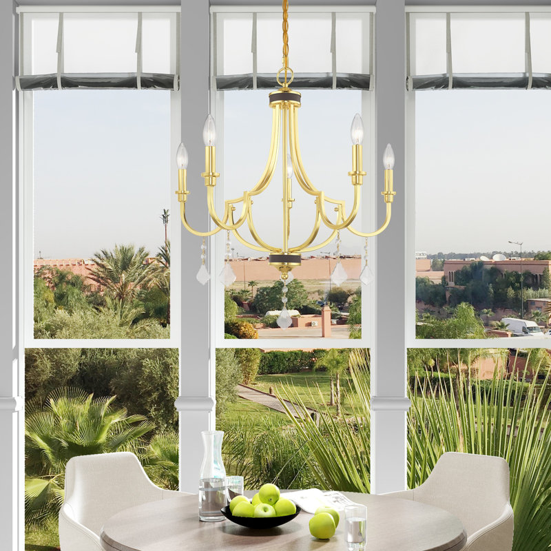 5-Light Empire Candle Chandelier with Dedric Crystal Details, Laiton poli