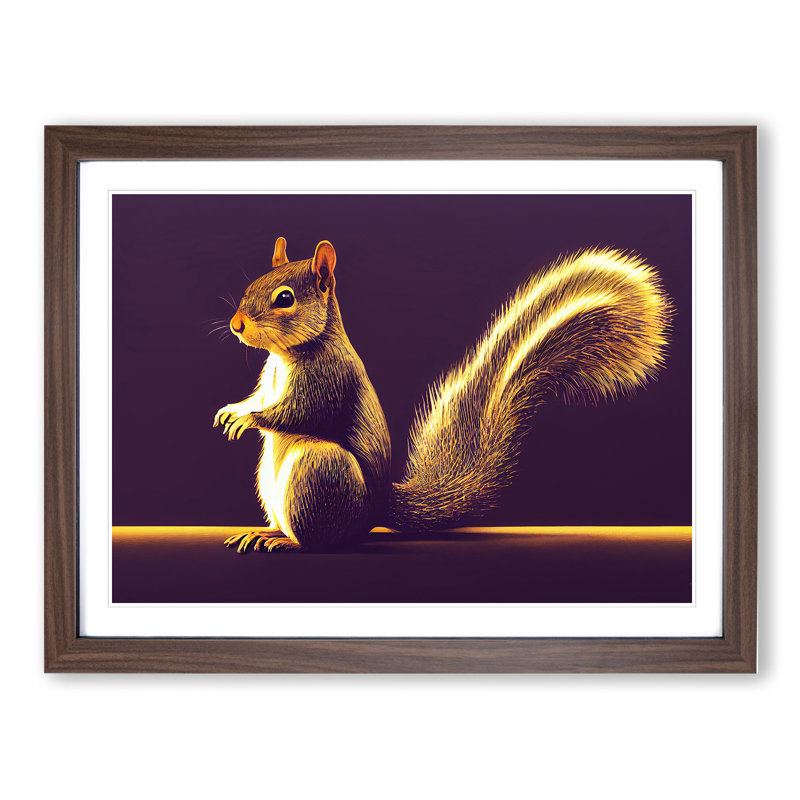 Illuminated Squirrel - Single Picture Frame Print, 25cm H x 34cm W x 2cm D, Walnut