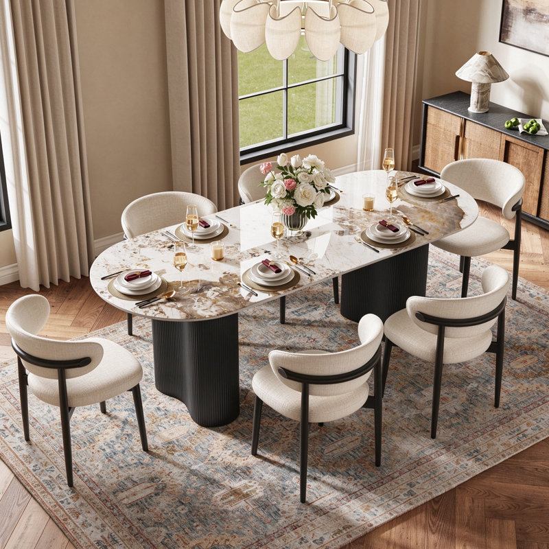 Chaises de salle à manger modernes de style Mid-Century beige, chaises de cuisine en bois de chêne massif noir pour la salle à manger, lin en coton blanc cassé, aucun assemblage requis