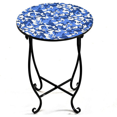 Patio Side Tables, Indoor Outdoor Metal Side Table For Poolside Bistro Balcony Yard Porch Bedside, Weather Resistant Metal Accent Table For Indoor Outdoor Use, Easy Assembly (Blue)