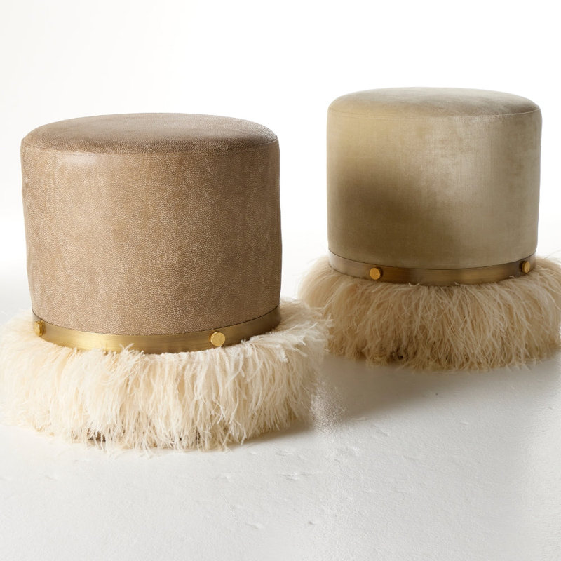 Ostrich Fluff Pouf, Porcelain/Cream