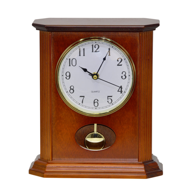 Traditional Analogue Wood Quartz Movement / Crystal Tabletop Clock in Dark Brown