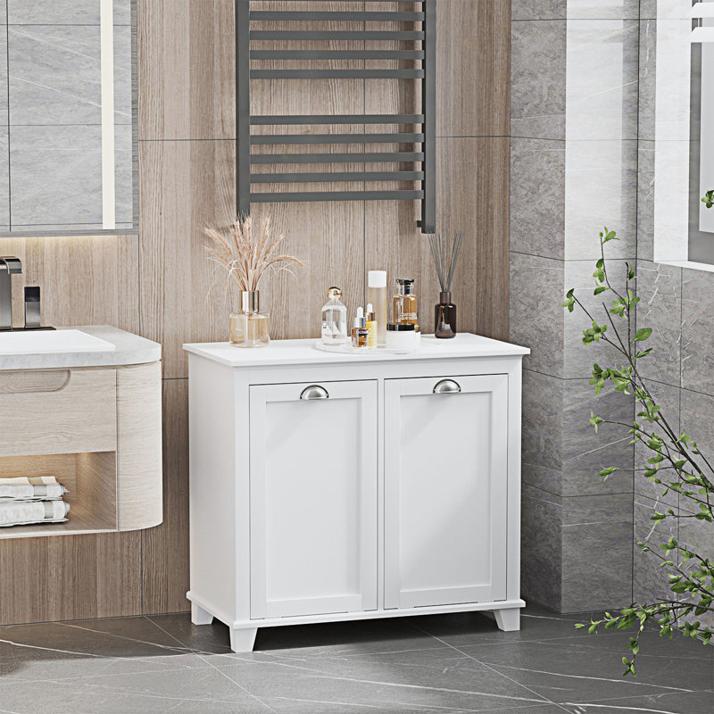 Modern Tilt-Out Laundry Sorter Bathroom Cabinet, Storage Cabinet, White