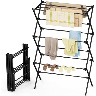 Séchoir à vêtements pliable à 3 niveaux - séchoir à linge antirouille pliable pour l'intérieur et l'extérieur, noir