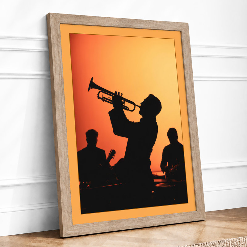 Jazz Musicians in Silhouette Modern - Framed Print, A2 - 59.4 x 42.0 cm, Oak