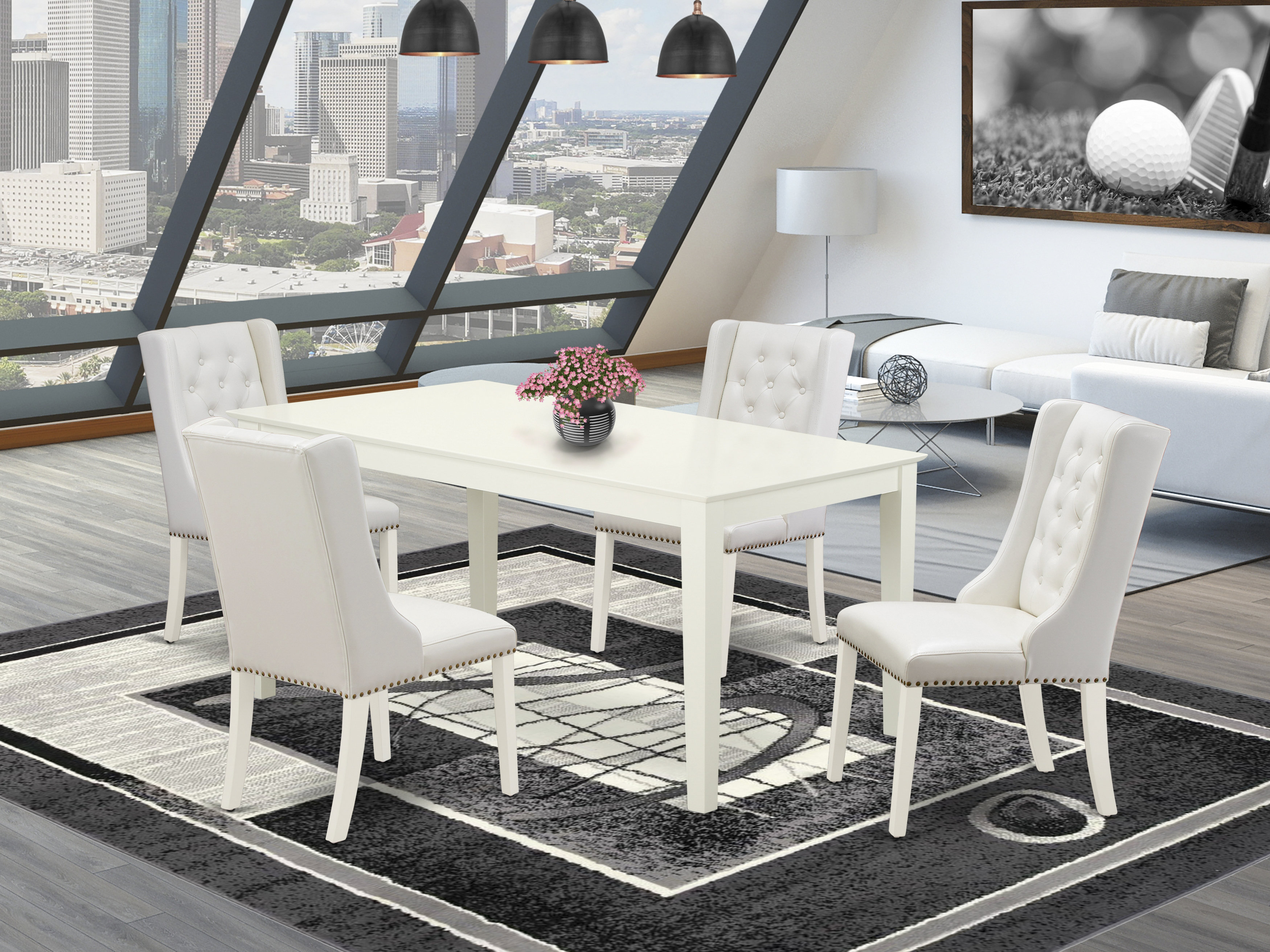 Red Barrel Studio 5-Piece Linen White Finish Solid Wood Top Rectangular ...