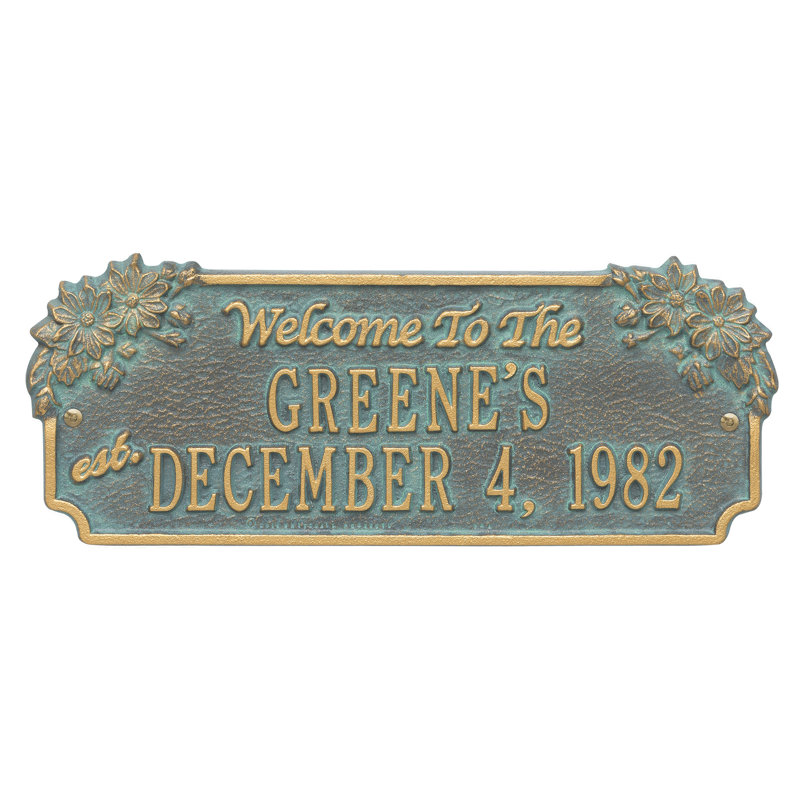Plaque d’adresse murale sur 3 lignes daisey, Bronze, vert-de-gris
