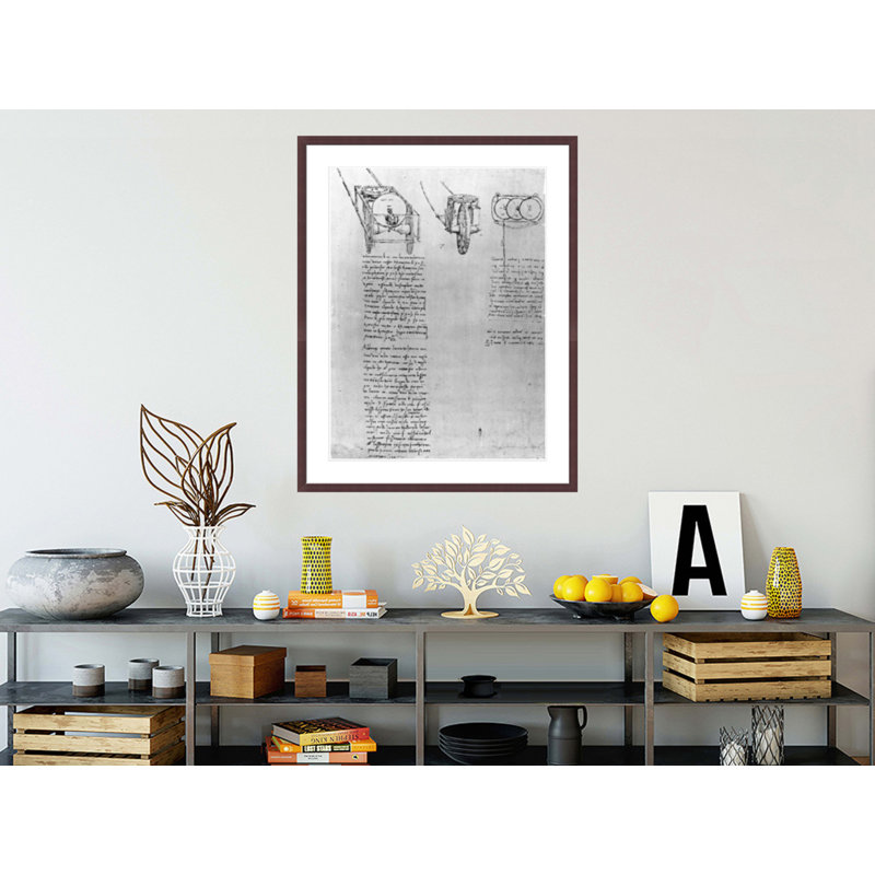 Design for a Hodometer fol. 1r-b from the Codex Atlanticus by Leonardo da Vinci -Framed Giclee Print, H 41,5 po x l 32,62 po