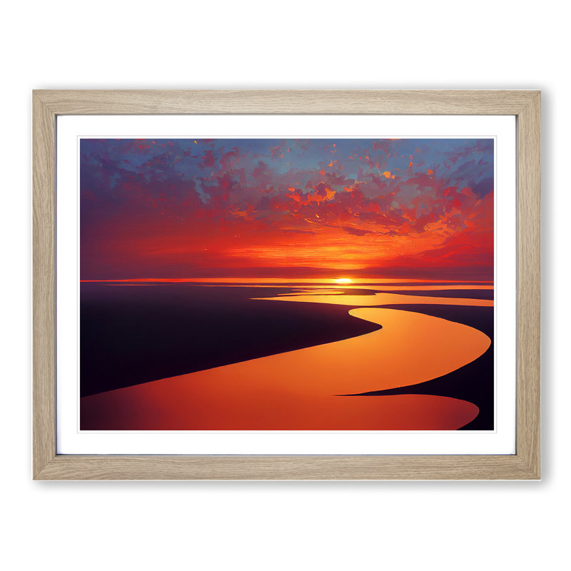 Soulful Ocean Sunset - Framed Print, 25cm H x 34cm W x 2cm D, Oak