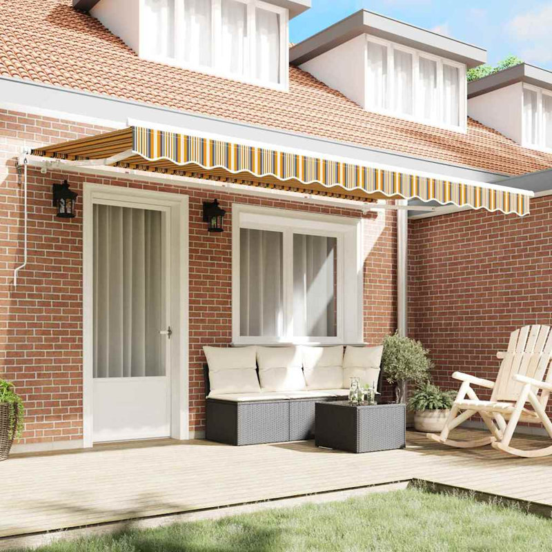 Brayden Studio 200cm D Retractable Door / Window Awning, Yellow/Brown/White, 400 cm W x 200 cm D