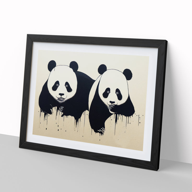 XH1022-7107X Powerful Pandas Abstract - Single Picture Frame Print, 34cm H x 46cm W x 2cm D, Black Framed