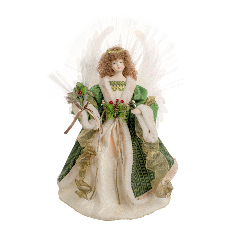 18'' Handmade Fabric Lighted Tree Topper, Green