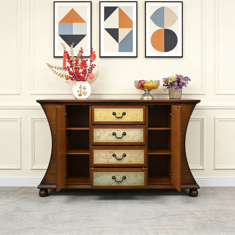Commode décorative en bois peinte vibrante