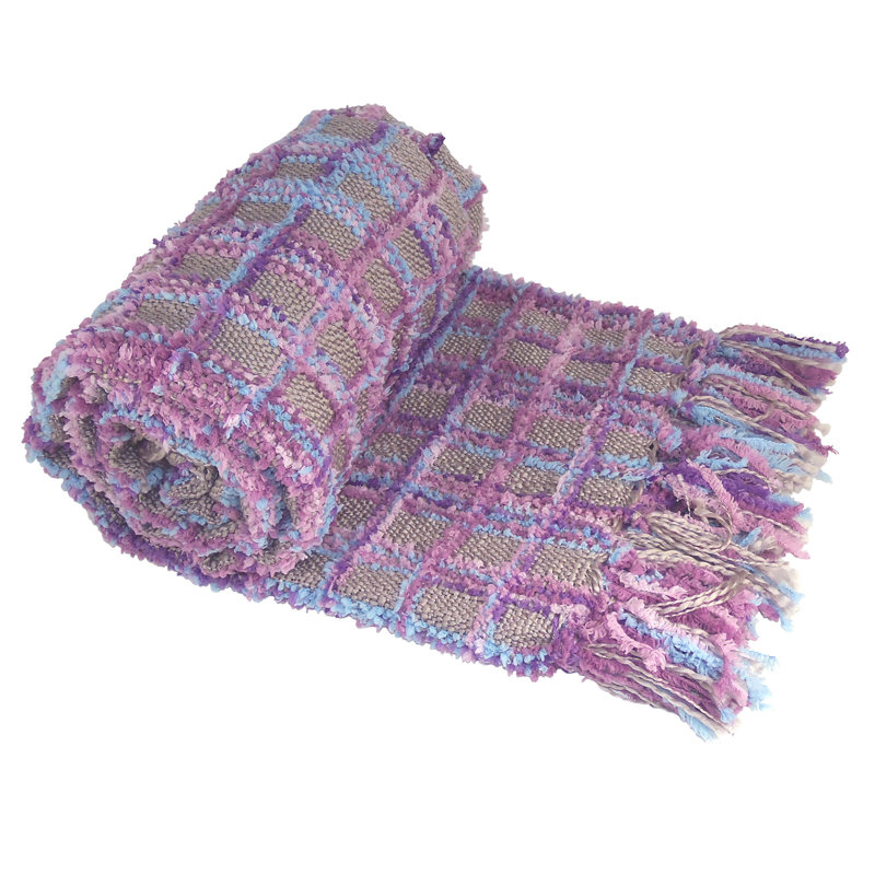 Jeté tricoté en chenille multicolore, Bleu-gris, 60 po x 80 po
